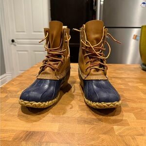 LL Bean Duck Boots - Brown and Navy